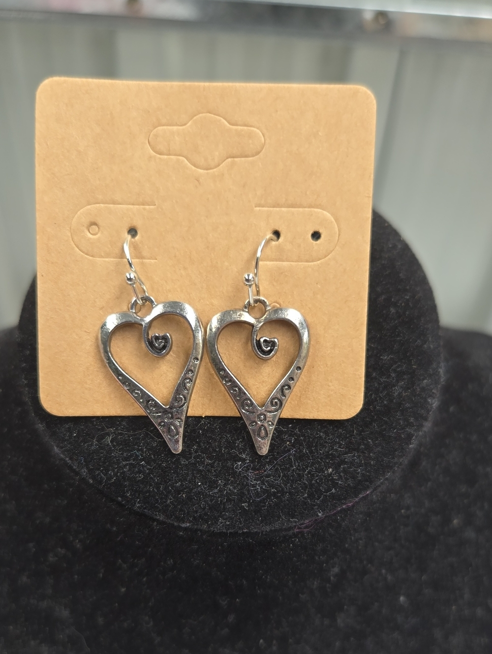 Silver Heart Drop Earrings - Women's Jewelry